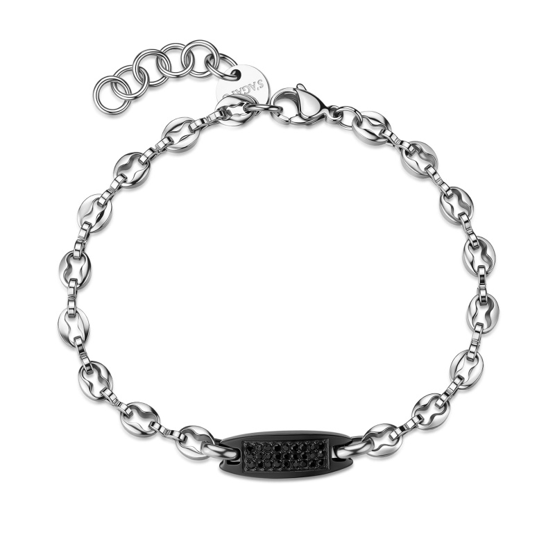 S'Agapõ Pánský ocelový náramek s černými krystaly Titan STI27