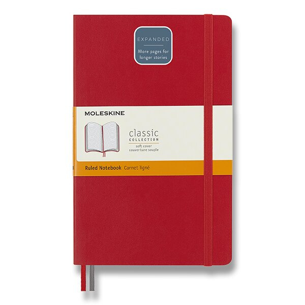 Zápisník Moleskine Expanded - měkké desky, L, linkovaný červený