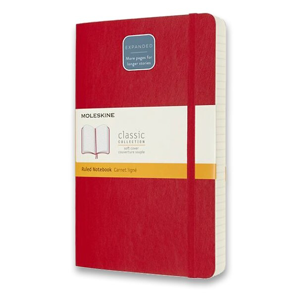 Zápisník Moleskine Expanded - měkké desky, L, linkovaný červený