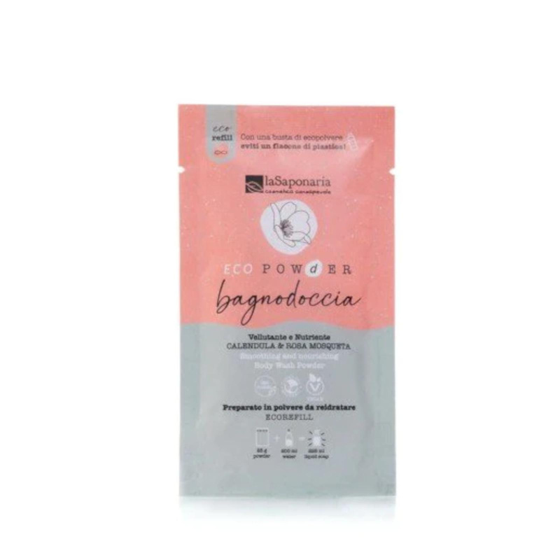 laSaponaria Jemný vyživující sprchový gel v prášku - měsíček a růže šípková, 25 g