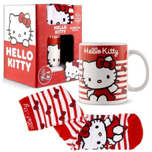 Coriex set Hello Kitty - Stripes Kitty hrnek a ponožky Bílá/Červená
