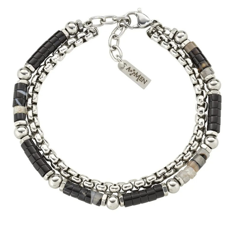 Amen Dvojitý pánský náramek s achátem ACBR2BBNGR