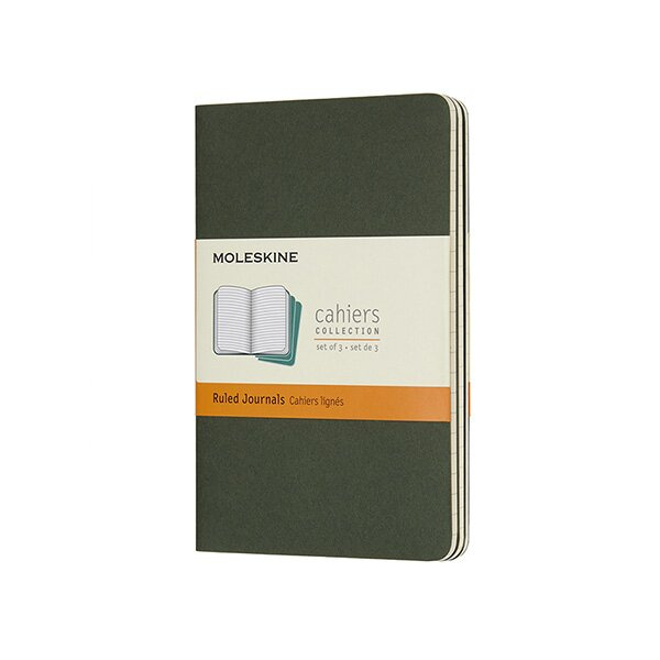 Sešity  Moleskine Cahier, S, linkované, 3 ks tm. zelené