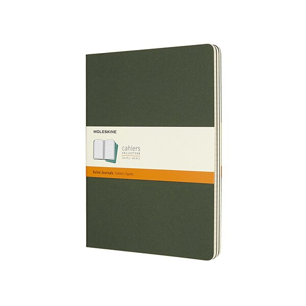 Sešity Moleskine Cahier, XL, linkované, 3 ks tm. zelené