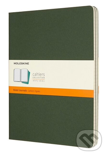 Sešity Moleskine Cahier, XL, linkované, 3 ks tm. zelené