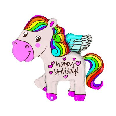 Balónek fóliový Happy Birthday kůň duhový Albi