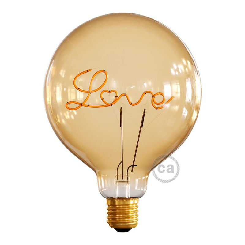 creative cables Zlatá LED žárovka pro stojící lampy G125 s jedním vláknem "love" 5W E27 2000K