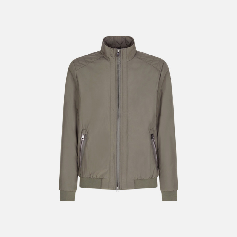 Tmavě zelená pánská prošívaná bunda Geox Damiano - Pánské