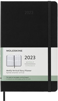 Vertikální týdenní diář Moleskine 2023 tvrdý černý L