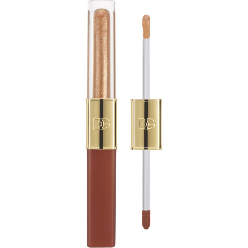 Dolce&Gabbana Make It Double! Lip Tint & Gloss Duo dlouhotrvající rtěnka a lesk na rty 2 v 1 odstín 04 Caramel Cola - Brown & Gold Shimmer 2x2 ml