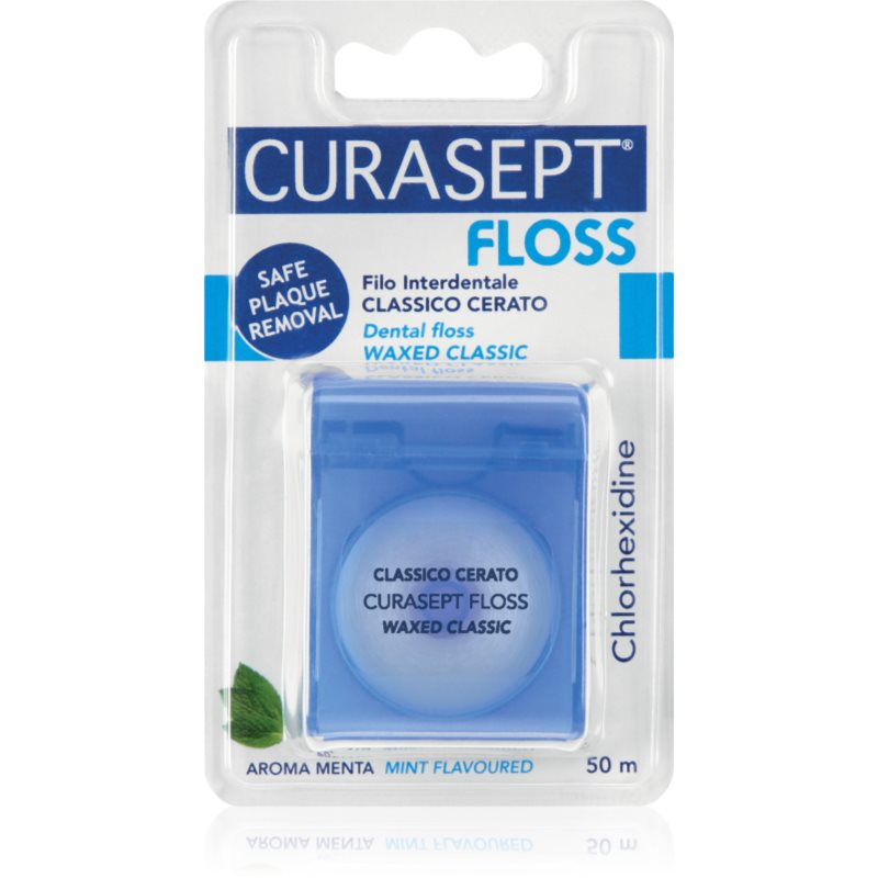 Curasept Dental Floss Waxed Classic voskovaná dentální nit s mátovou příchutí s antibakteriální přísadou 50 m