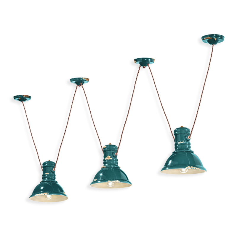 Ferroluce Závěsné retro svítidlo INDUSTRIAL, v. 22 cm, 3xE27 Barva: Olivová zelená