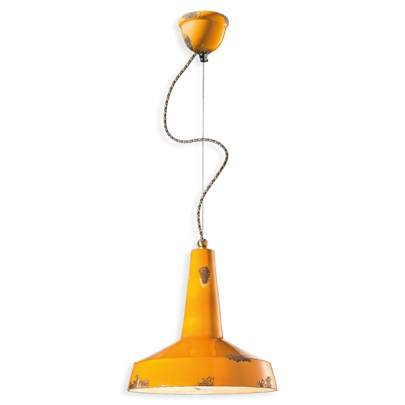Ferroluce Závěsné retro svítidlo VINTAGE, Ø 35 cm, 1xE27 Barva: Žlutá