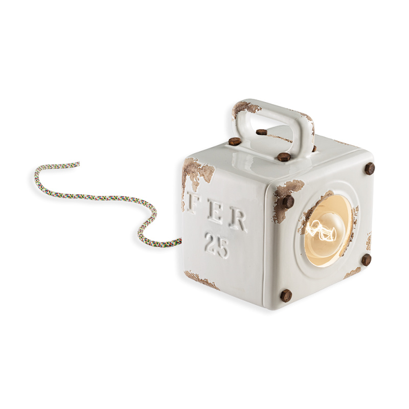 Ferroluce Retro stolní lampa INDUSTRIAL, š. 18 cm, 1xE27 Barva: Bílá