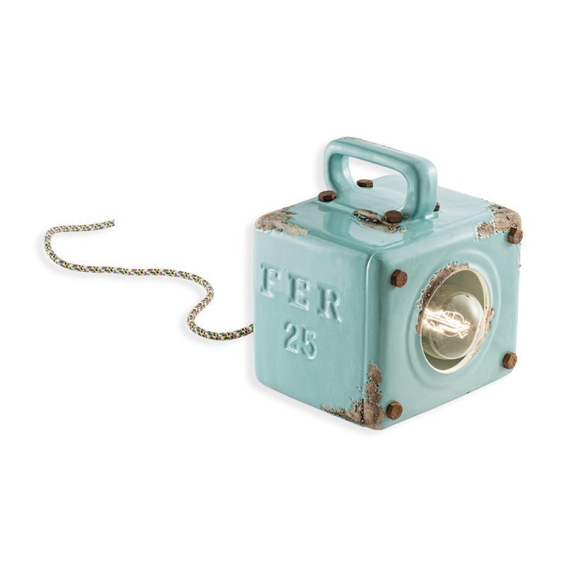 Ferroluce Retro stolní lampa INDUSTRIAL, š. 18 cm, 1xE27 Barva: Světle modrá
