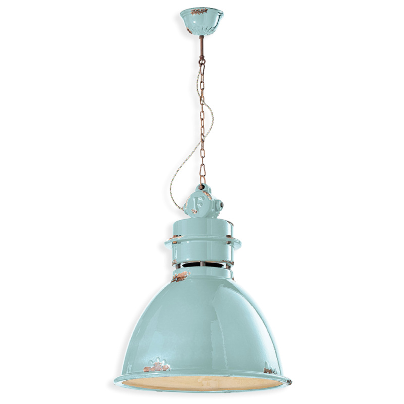 Ferroluce Závěsné vintage svítidlo INDUSTRIAL, Ø 50 cm, 1xE27 Barva: Světle modrá