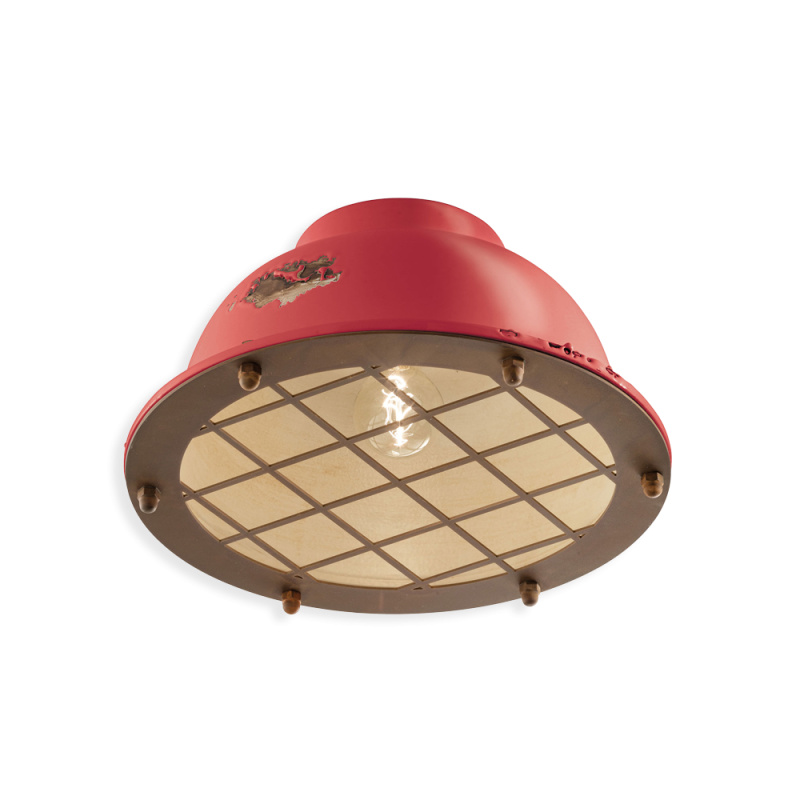 Ferroluce Stropní retro svítidlo INDUSTRIAL, Ø 35 cm, 1xE27 Barva: Červená