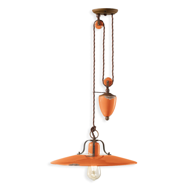 Ferroluce Závěsné retro svítidlo COUNTRY s kladkou Ø 40 cm, 1xE27 Barva: Oranžová