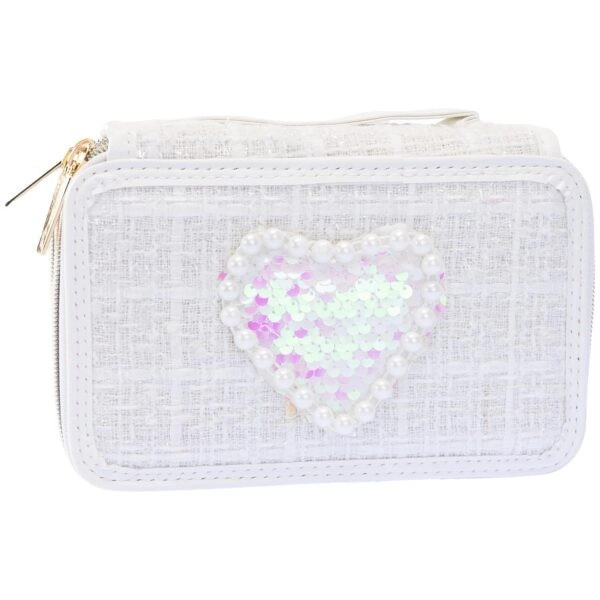 Třístupňový tweedový penál Girabrilla bílý