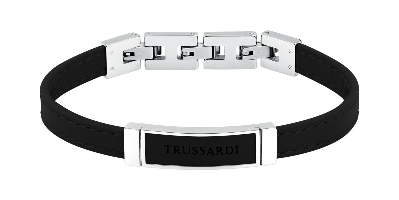 Trussardi Černý kožený náramek pro muže T-Leather TJAXZ05
