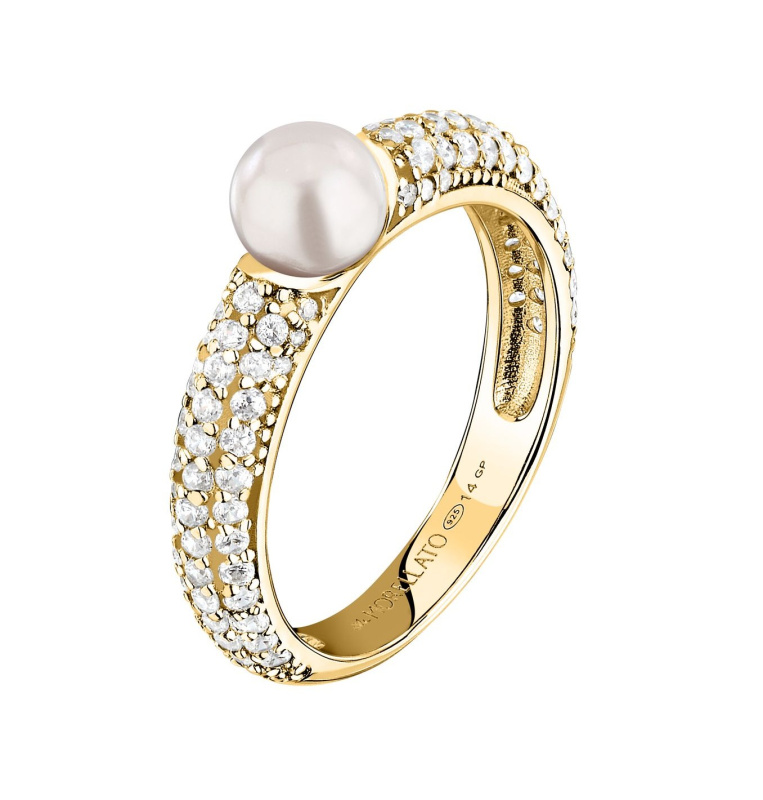 Morellato Pozlacený prsten s pravou perlou a zirkony Perla SXU510 58 mm