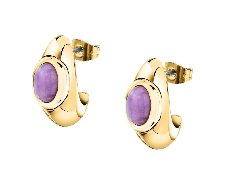 Trussardi Pozlacené náušnice s fialovým mramorem T-Concept TJAYY16