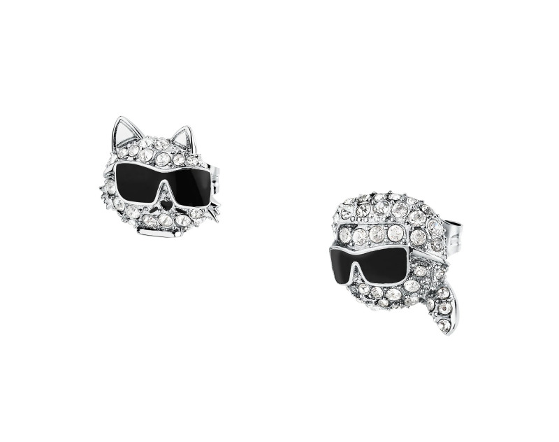 Karl Lagerfeld Asymetrické náušnice s krystaly Karl a Choupette Charms KLAYD42