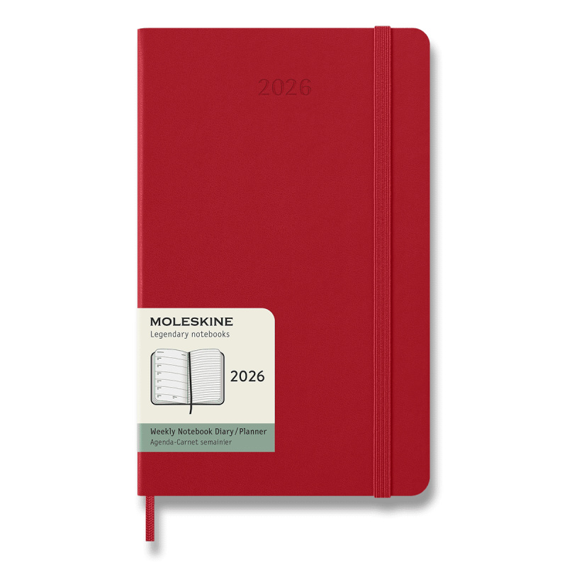 Moleskine 2026 - diář v tvrdých deskách - velikost L, týdenní, červený