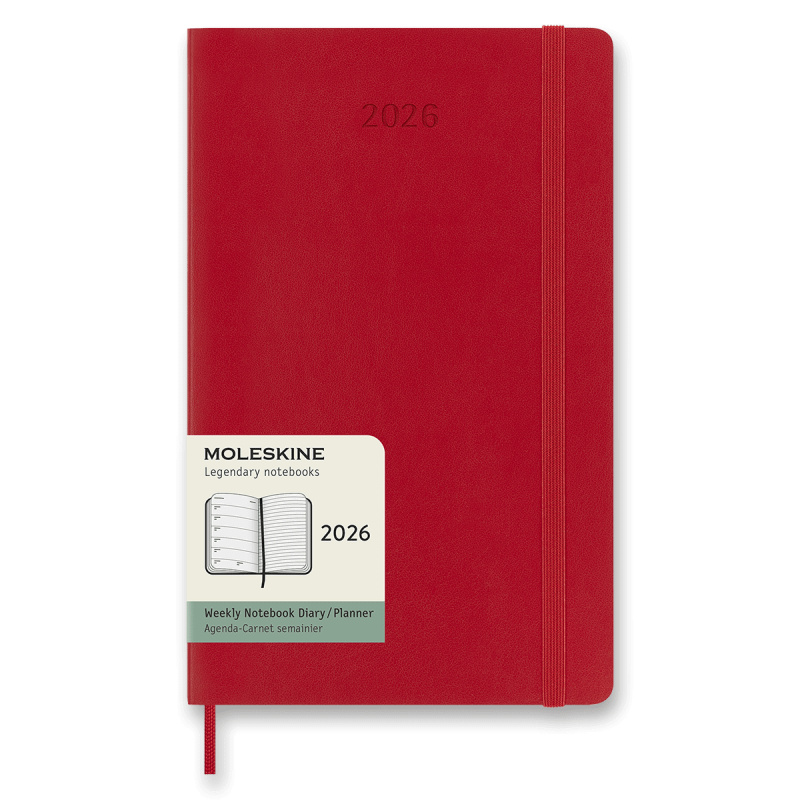 Moleskine 2026 - diář v měkkých deskách - velikost L, týdenní, červený