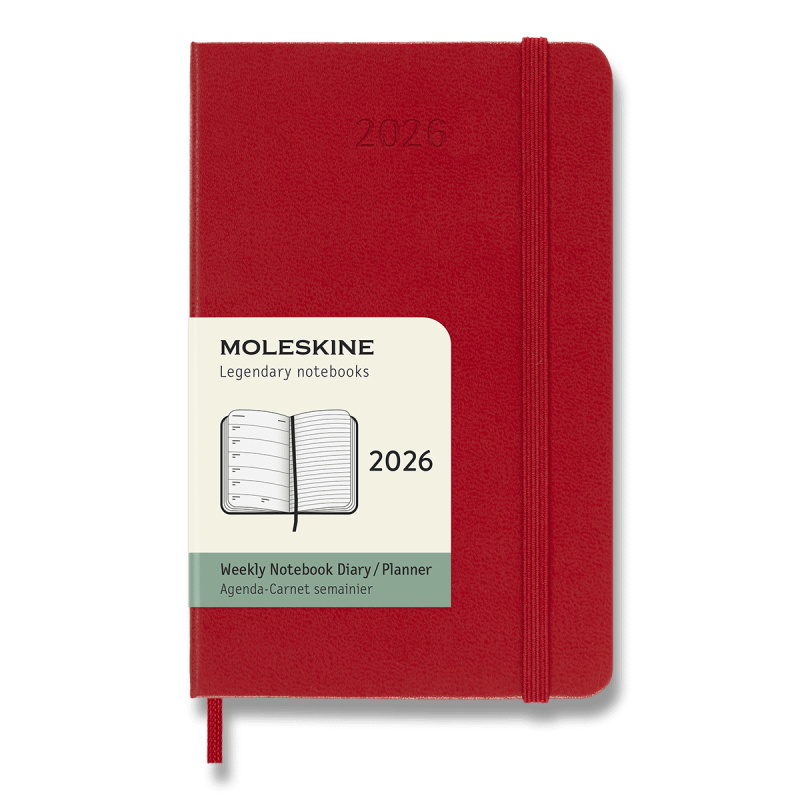 Moleskine 2026 - diář v tvrdých deskách - velikost S, týdenní, červený