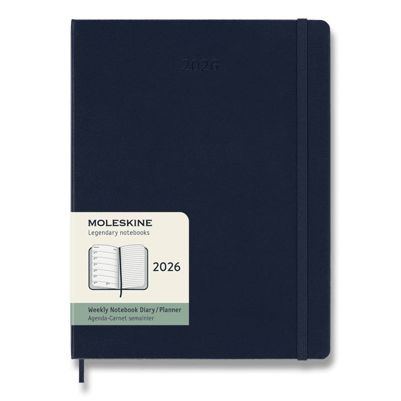 Moleskine 2026 - diář v tvrdých deskách - velikost XL, týdenní, modrý