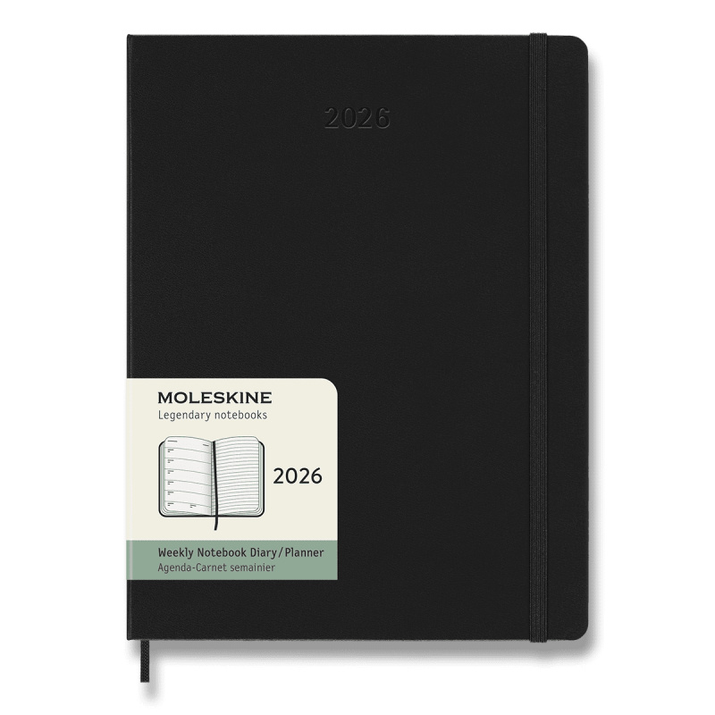 Moleskine 2026 - diář v tvrdých deskách - velikost XL, týdenní, černý