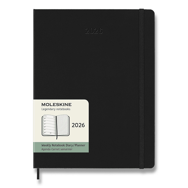 Moleskine 2026 - diář v tvrdých deskách - velikost XL, týdenní, černý