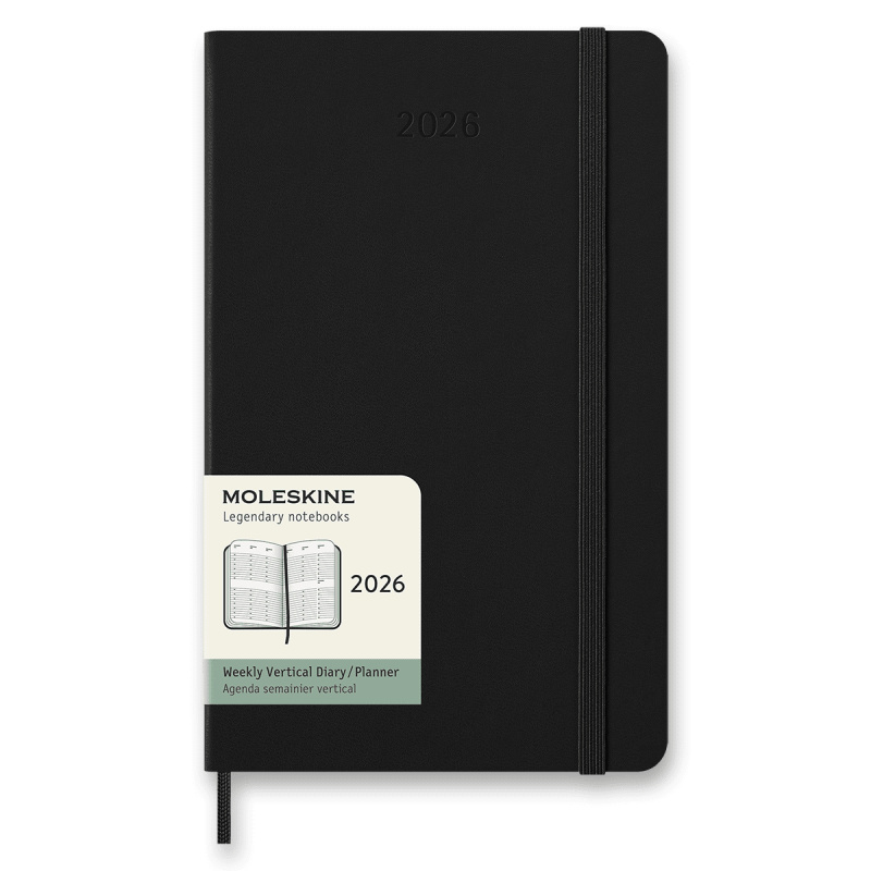 Diář Moleskine 2026 - tvrdé desky, L, týdenní, vertikální, černý
