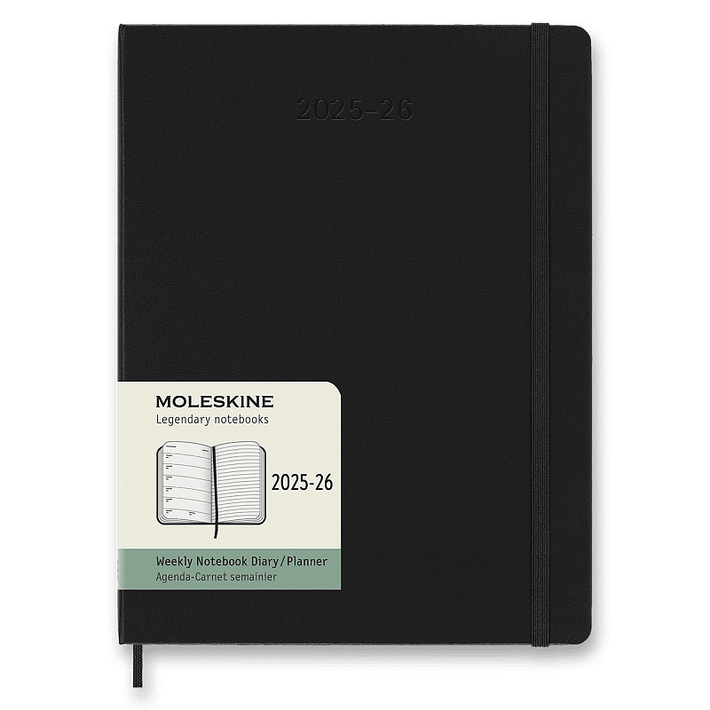 18měsíční diář Moleskine 2025-26 - tvrdé desky XL, týdenní, černý