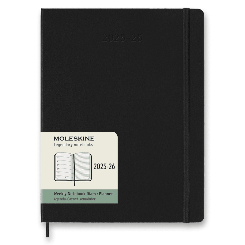 18měsíční diář Moleskine 2025-26 - tvrdé desky XL, týdenní, černý