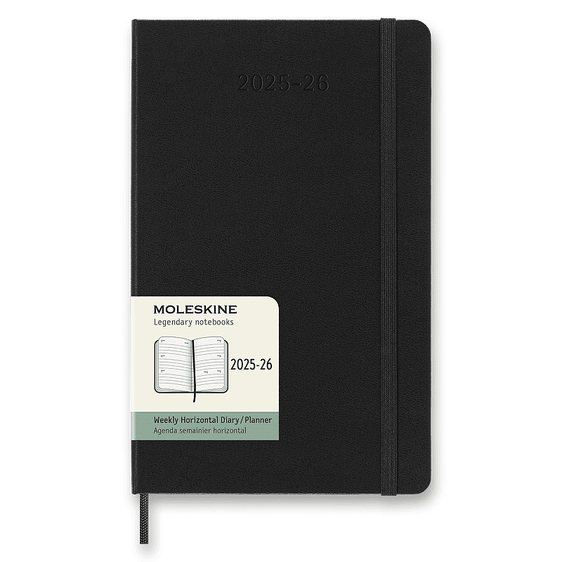 18měsíční diář Moleskine 2025-26 - tvrdé desky L, týdenní, horizontální, černý