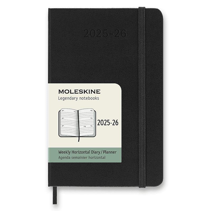 18měsíční diář Moleskine 2025-26 - tvrdé desky S, týdenní, horizontální, černý