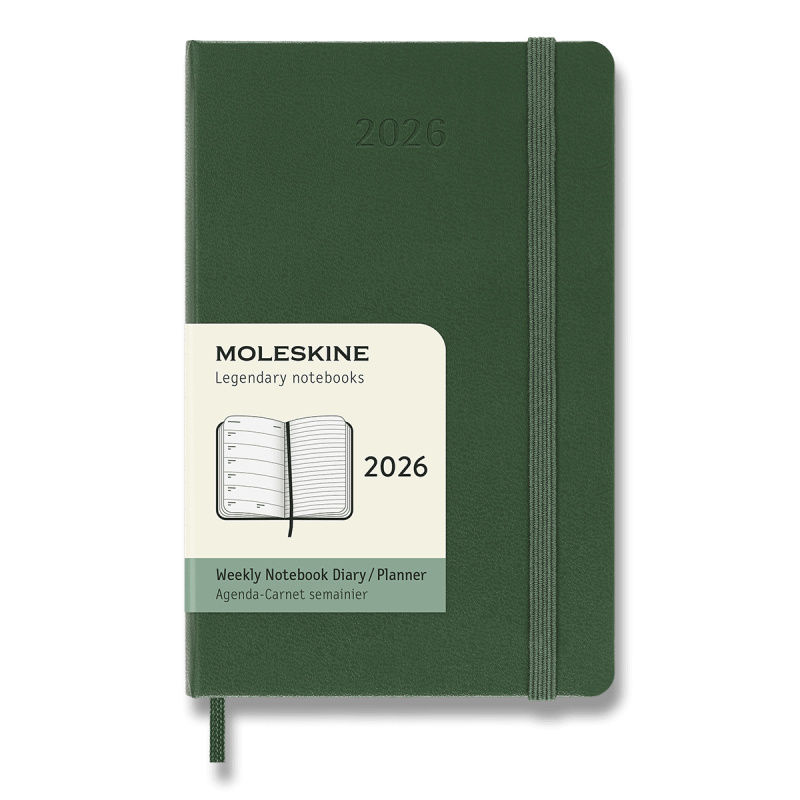 Moleskine 2026 - diář v tvrdých deskách - velikost S, týdenní, tmavě zelený