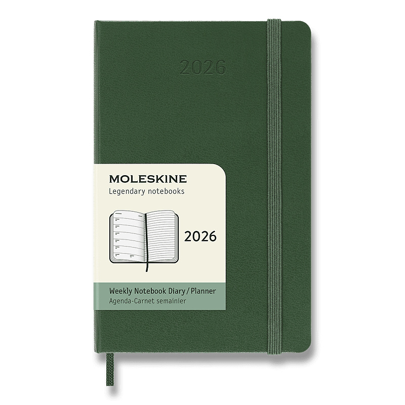 Moleskine 2026 - diář v tvrdých deskách - velikost S, týdenní, tmavě zelený