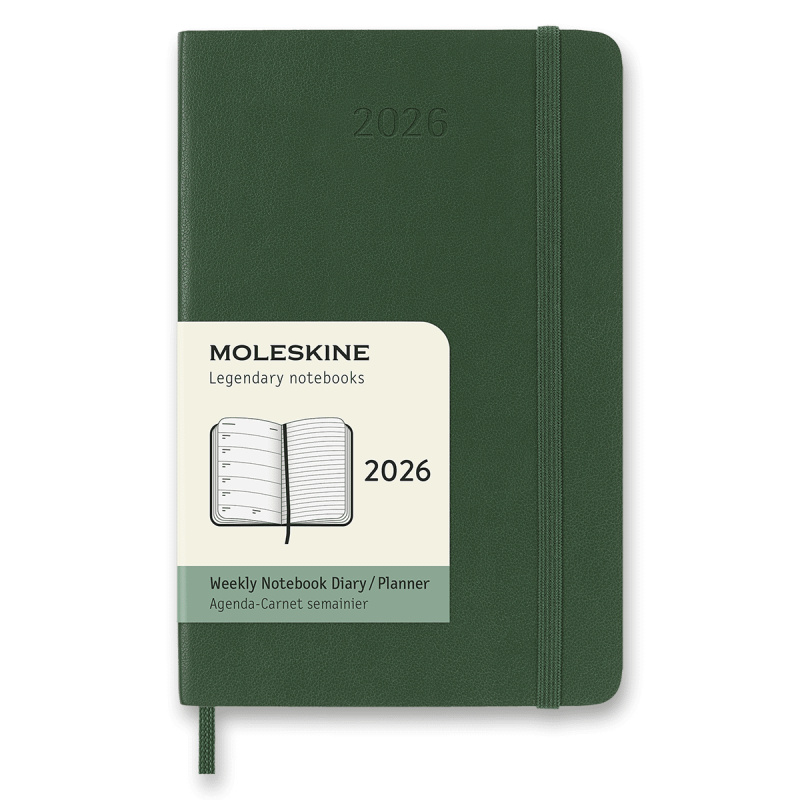 Moleskine 2026 - diář v měkkých deskách - velikost S, týdenní, tmavě zelený