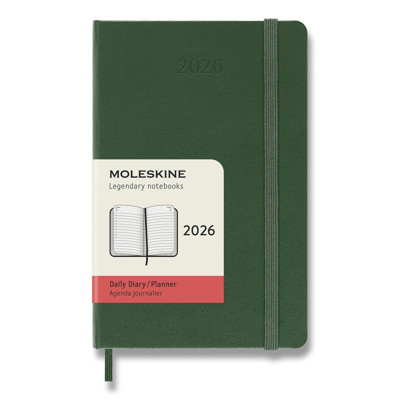 Moleskine 2026 - diář v tvrdých deskách - velikost S, denní, tmavě zelený