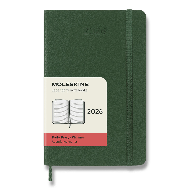 Moleskine 2026 - diář v měkkých deskách - velikost S, denní, tmavě zelený