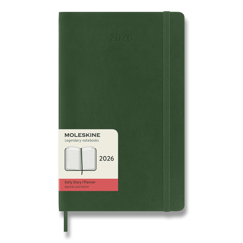 Moleskine 2026 - diář v měkkých deskách - velikost L, denní, tmavě zelený