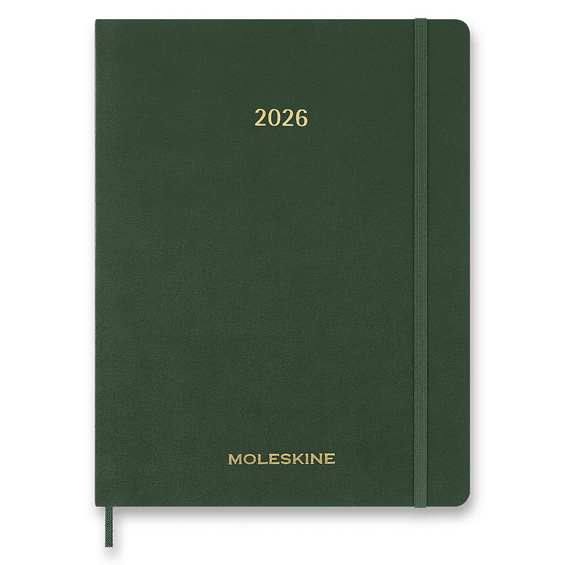 Moleskine Essential 2025-26 - 13měsíční diář v měkkých deskách - velikost XL, týdenní, tmavě zelený
