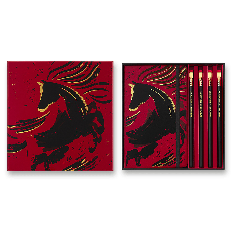 Sada Moleskine Horse Wood - zápisník, 4 grafitové tužky L, dárková sada