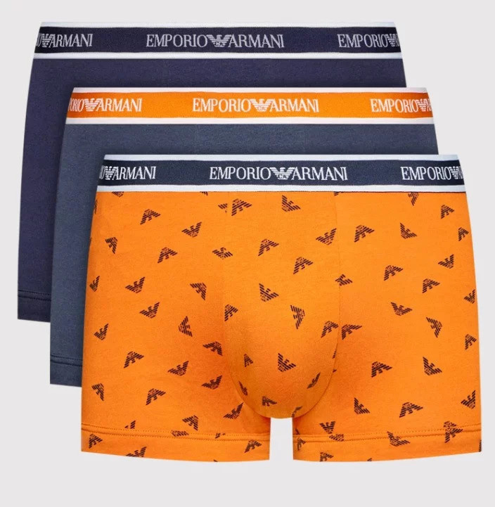 Pánské boxerky 111357 2R717 96735 - tm.modrá/oranžová - Emporio Armani M tm.modro-oranžová
