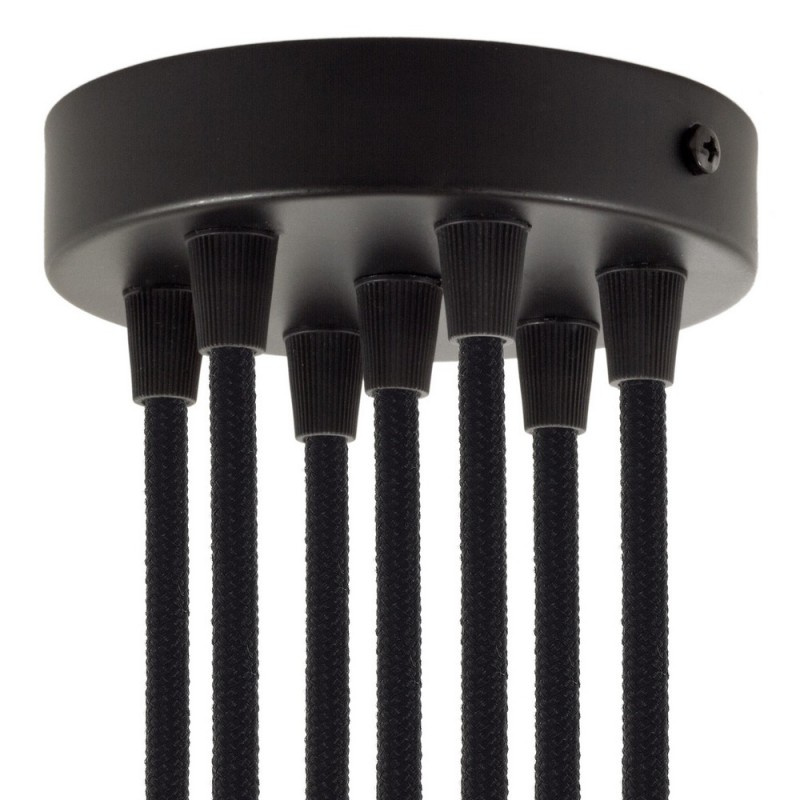 creative cables Válcový kovový stropní baldachýn - 7 otvorů Barva komponentu: Černá, Kabelová průchodka: Kuželová
