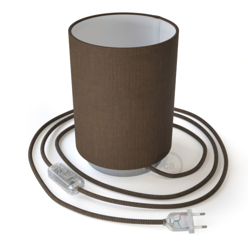 creative cables Posaluce, kovové svítidlo s hnědým válcovým stínidlem, textilním kabelem, in-line vypínačem a 2-pólovou zástrčkou Barva: Chrom-Brown Camelot