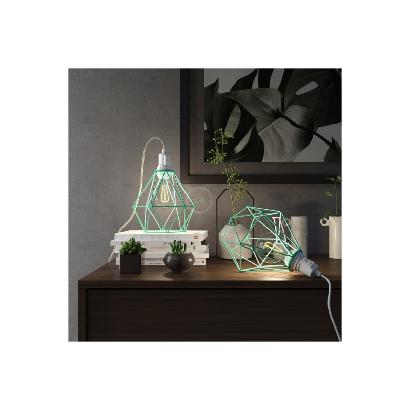 creative cables Table snake, s tyrkysovým kovovým stínidlem ve tvaru diamantu metal s dvoupólovou zástrčkou Barva kabelu: Třpytivá bílá - RL01